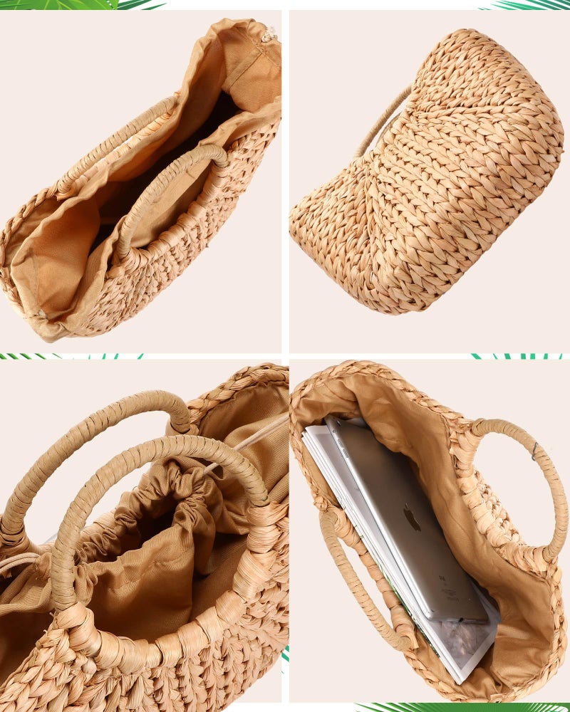 Loetere 5 Pcs Women Straw Bag and Hat Set, Large Straw Beach Bag, Floppy Sun Hats Packable Rattan Earrings for Summer 2025(Classic Style) - Image 3