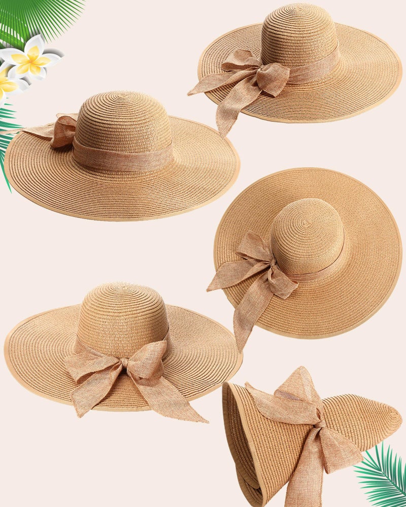 Loetere 5 Pcs Women Straw Bag and Hat Set, Large Straw Beach Bag, Floppy Sun Hats Packable Rattan Earrings for Summer 2025(Classic Style) - Image 4
