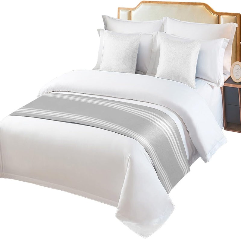 Ldtrchee Bed Runner for Cal.King Size Bed, Grey Striped Bed Scarf Throws for Foot of Bed, Luxurious White Stripes Modern Abstract Art Luxury Bedding Protector Bed Runners for Hotel/Home, 102 x 20 Inch - Image 1
