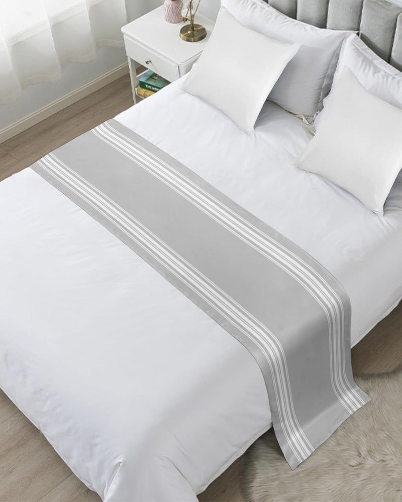 Ldtrchee Bed Runner for Cal.King Size Bed, Grey Striped Bed Scarf Throws for Foot of Bed, Luxurious White Stripes Modern Abstract Art Luxury Bedding Protector Bed Runners for Hotel/Home, 102 x 20 Inch - Image 2
