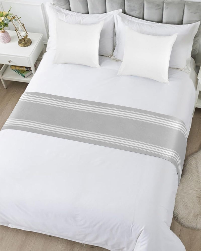 Ldtrchee Bed Runner for Cal.King Size Bed, Grey Striped Bed Scarf Throws for Foot of Bed, Luxurious White Stripes Modern Abstract Art Luxury Bedding Protector Bed Runners for Hotel/Home, 102 x 20 Inch - Image 5