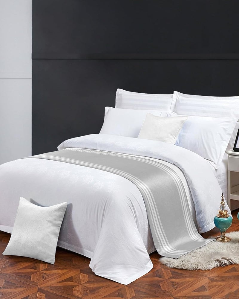 Ldtrchee Bed Runner for Cal.King Size Bed, Grey Striped Bed Scarf Throws for Foot of Bed, Luxurious White Stripes Modern Abstract Art Luxury Bedding Protector Bed Runners for Hotel/Home, 102 x 20 Inch - Image 3