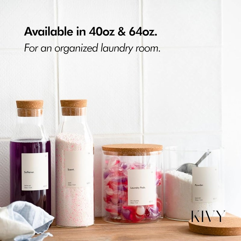 KIVY Glass Laundry Detergent Dispenser + Labels - Set of 2 Glass Jars for Laundry Room Organization and Storage Decor - Liquid Detergent Dispenser - Scent Booster Container - Image 3