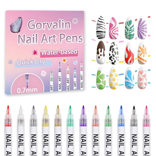Gorvalin 12 Colors Nail Art Pens, 3D Quick Dry Nail Point Graffiti Dotting Liner Pen Sets Nail Art Painted Pen Drawing Nail Design Kit for Spring Summer Nail DIY Decoration Gift - Image 1