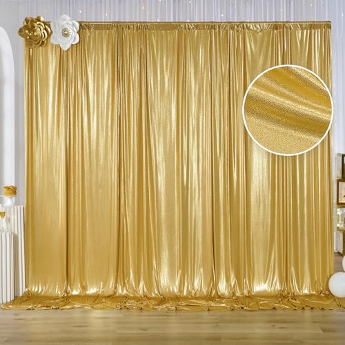 Htper 10x10 ft Gold Sequin Backdrop Curtain Panels for Parties, Wrinkle Free Glitter Photo Backdrop Drapes 2 Panels 5x10FT Shimmer Back Drop Cloth for Wedding Birthday Christmas Photography Background - Image 1