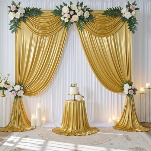 Htper 10x10 ft Gold Sequin Backdrop Curtain Panels for Parties, Wrinkle Free Glitter Photo Backdrop Drapes 2 Panels 5x10FT Shimmer Back Drop Cloth for Wedding Birthday Christmas Photography Background - Image 5