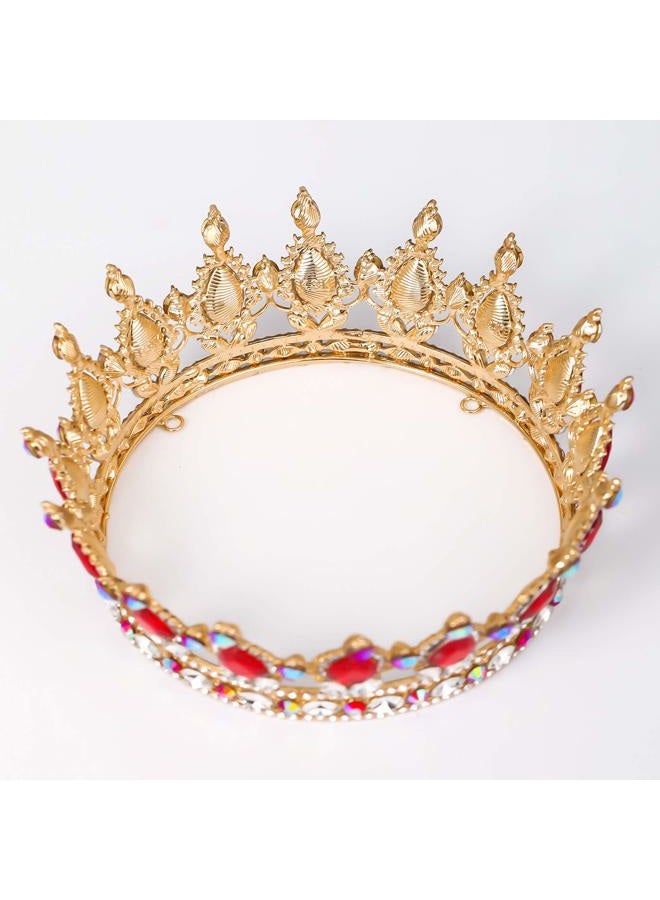 FORSEVEN Queen Crown Rhinestone Wedding Crowns and Tiaras for Women Costume Party Hair Accessories Princess Birthday Crown Crystal Bridal Crown (Gold+Red AB) - Image 5