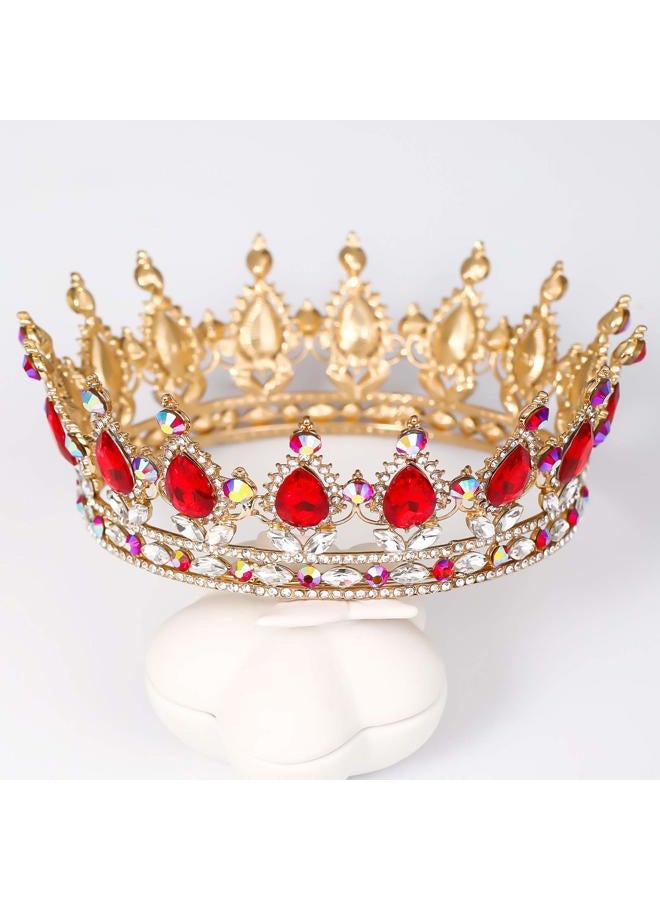 FORSEVEN Queen Crown Rhinestone Wedding Crowns and Tiaras for Women Costume Party Hair Accessories Princess Birthday Crown Crystal Bridal Crown (Gold+Red AB) - Image 2