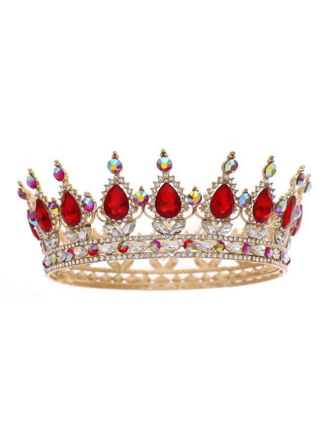 FORSEVEN Queen Crown Rhinestone Wedding Crowns and Tiaras for Women Costume Party Hair Accessories Princess Birthday Crown Crystal Bridal Crown (Gold+Red AB) - Image 1