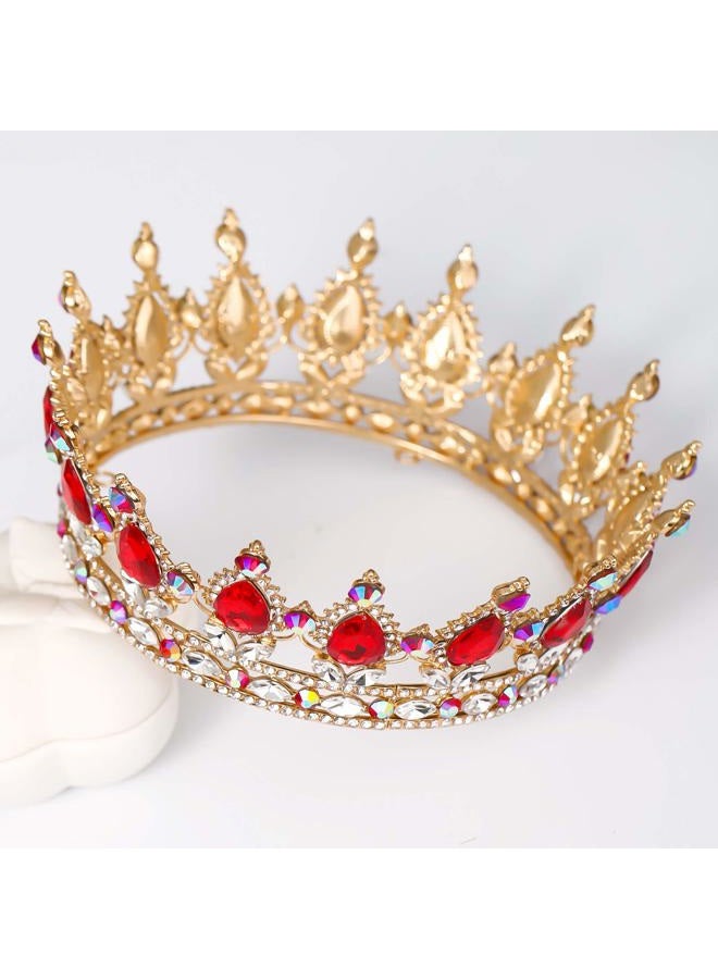 FORSEVEN Queen Crown Rhinestone Wedding Crowns and Tiaras for Women Costume Party Hair Accessories Princess Birthday Crown Crystal Bridal Crown (Gold+Red AB) - Image 3