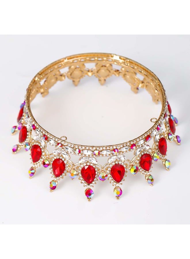 FORSEVEN Queen Crown Rhinestone Wedding Crowns and Tiaras for Women Costume Party Hair Accessories Princess Birthday Crown Crystal Bridal Crown (Gold+Red AB) - Image 4