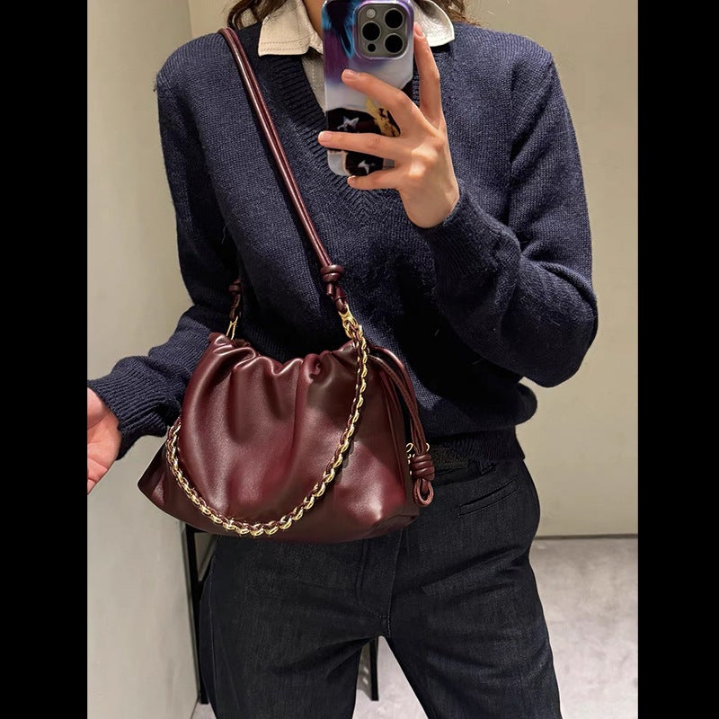 Star Same-Style Chain Fortune Bag Soft Cowhide Clutch Bag Drawstring Bucket Bag Genuine Leather Cloud Bag Underarm Bag Women'S Bag - Image 4