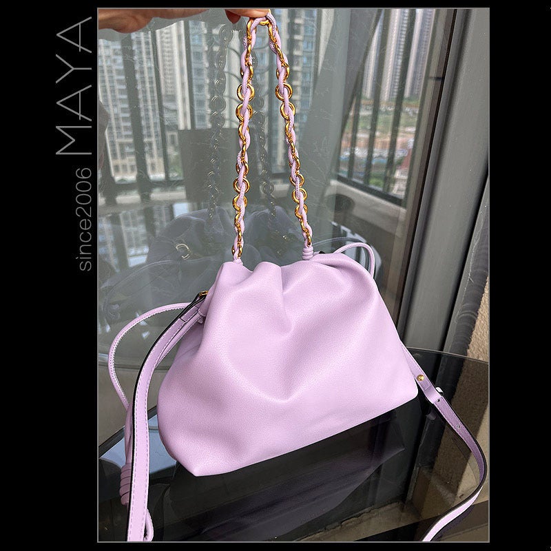 Star Same-Style Chain Fortune Bag Soft Cowhide Clutch Bag Drawstring Bucket Bag Genuine Leather Cloud Bag Underarm Bag Women'S Bag - Image 1
