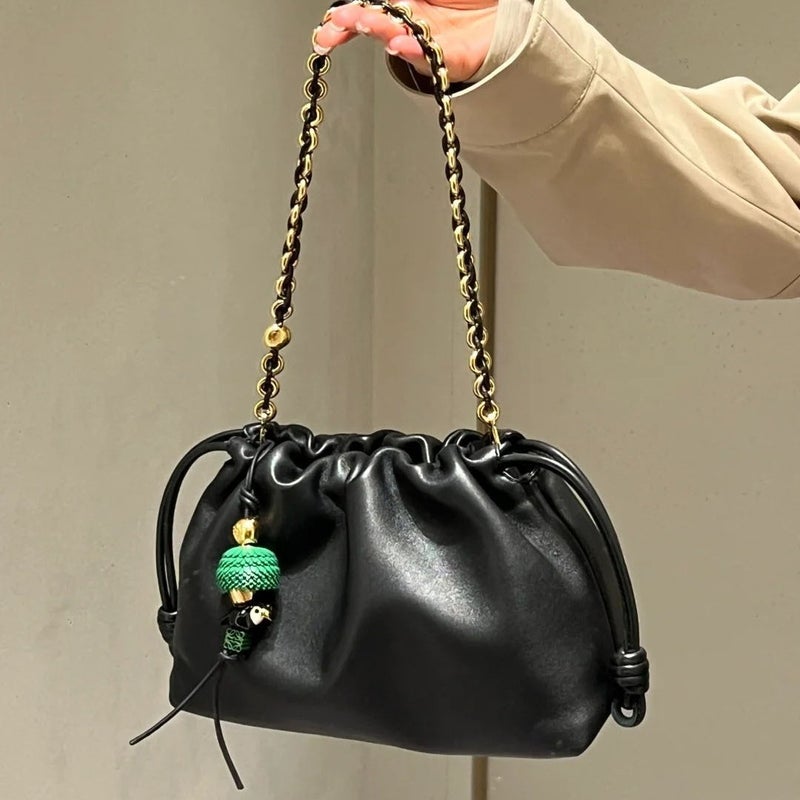 Star Same-Style Chain Fortune Bag Soft Cowhide Clutch Bag Drawstring Bucket Bag Genuine Leather Cloud Bag Underarm Bag Women'S Bag - Image 2