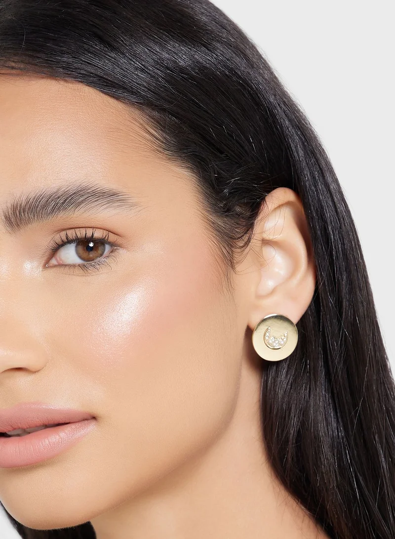 Khizana Crescent Moon Rhinestone Stud Earrings