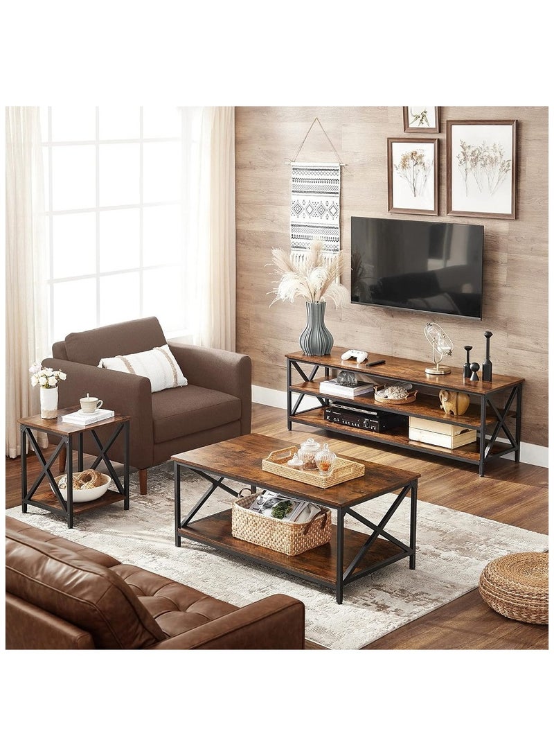 AGD Coffee table with storage shelf and X-shaped steel frame - Image 4