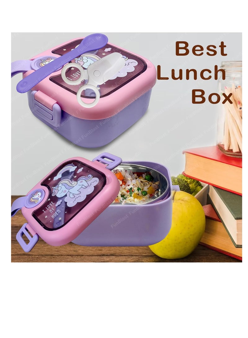 FunBlast Polypropylene Lunch Box For School Kids Unicorn Theme Lunch Box With Spoon  Lunch Box Tiffin Box For School Air Tight Insulated Lunch Box Lunch Box For Dry Foods 750 ML Multicolor - Image 2