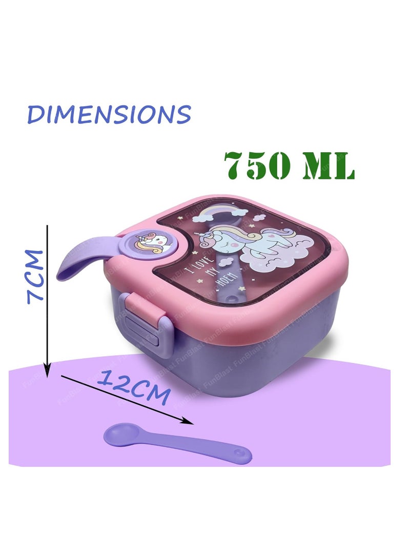 FunBlast Polypropylene Lunch Box For School Kids Unicorn Theme Lunch Box With Spoon  Lunch Box Tiffin Box For School Air Tight Insulated Lunch Box Lunch Box For Dry Foods 750 ML Multicolor - Image 3
