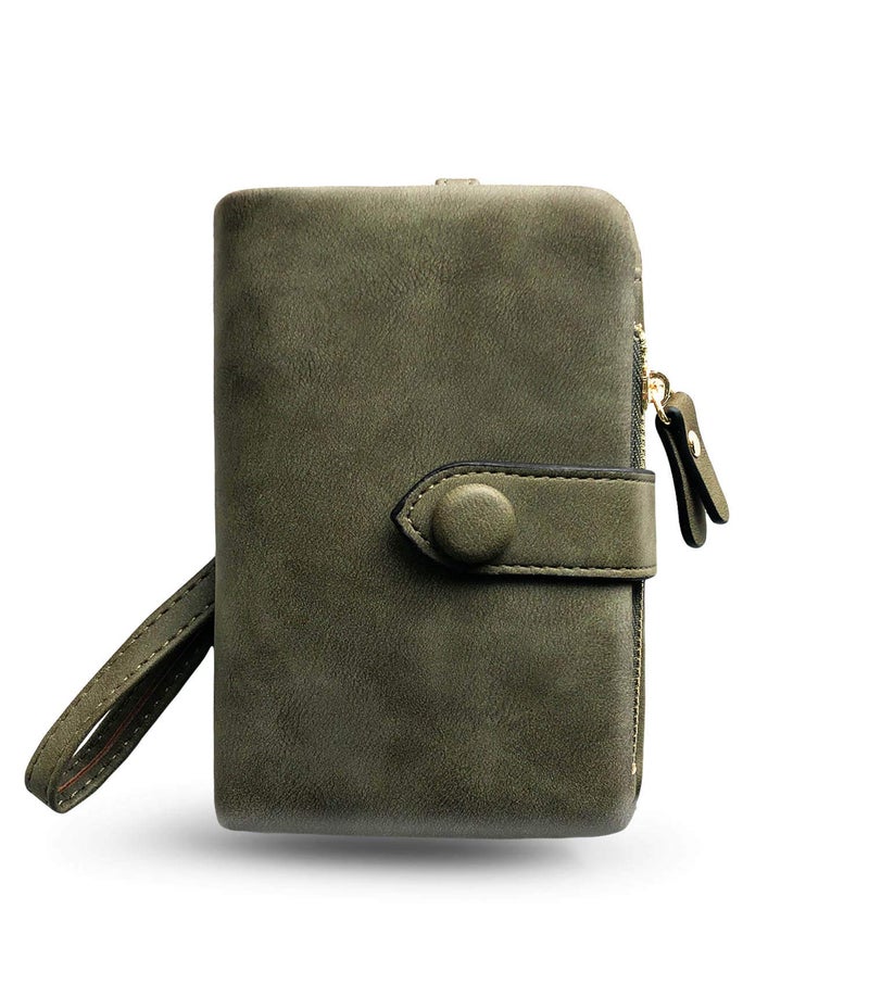AOXONEL Women's Small Bifold Leather wallet Rfid blocking Ladies Wristlet with Card holder id window Coin Purse (Army Green) - Image 4