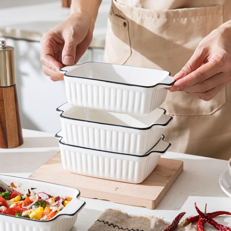 DLIM HOME 12 Oz Casserole Dish, Ceramic Baking Dishes Sets of 4, Small Casserole Dish with Handle, Porcelain Bakeware Sets, 5" Rectangular Baking Serving Dish for Casserole, Cakes, Dishwasher Oven Safe - Image 5