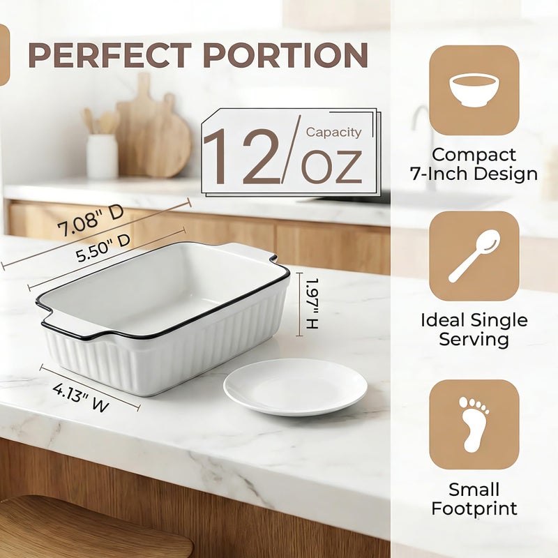 DLIM HOME 12 Oz Casserole Dish, Ceramic Baking Dishes Sets of 4, Small Casserole Dish with Handle, Porcelain Bakeware Sets, 5" Rectangular Baking Serving Dish for Casserole, Cakes, Dishwasher Oven Safe - Image 2