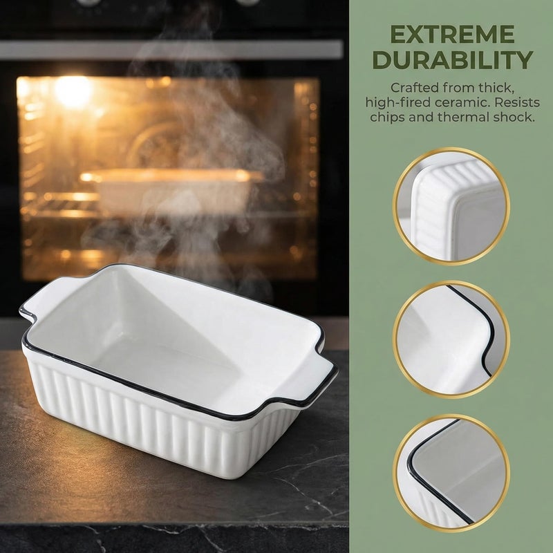 DLIM HOME 12 Oz Casserole Dish, Ceramic Baking Dishes Sets of 4, Small Casserole Dish with Handle, Porcelain Bakeware Sets, 5" Rectangular Baking Serving Dish for Casserole, Cakes, Dishwasher Oven Safe - Image 3