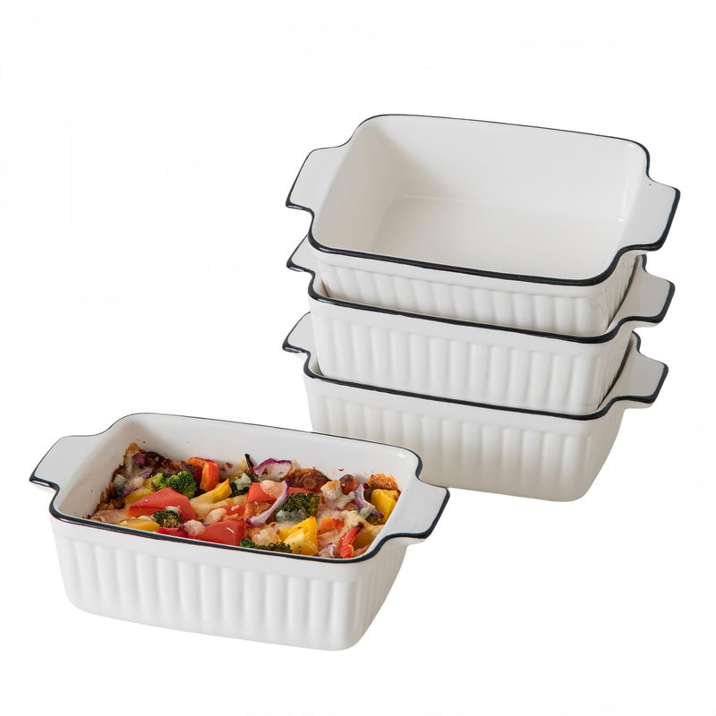 DLIM HOME 12 Oz Casserole Dish, Ceramic Baking Dishes Sets of 4, Small Casserole Dish with Handle, Porcelain Bakeware Sets, 5" Rectangular Baking Serving Dish for Casserole, Cakes, Dishwasher Oven Safe - Image 1
