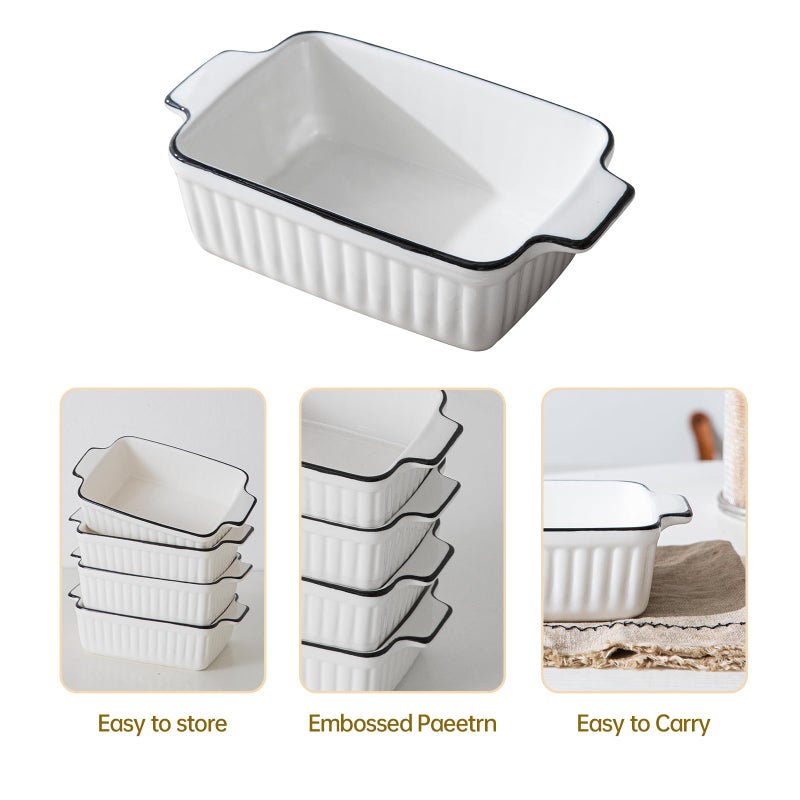 DLIM HOME 12 Oz Casserole Dish, Ceramic Baking Dishes Sets of 4, Small Casserole Dish with Handle, Porcelain Bakeware Sets, 5" Rectangular Baking Serving Dish for Casserole, Cakes, Dishwasher Oven Safe - Image 4