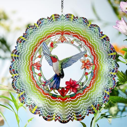 Eandisom Wind Spinners Outdoor Hummingbird Birthday Gifts for Women Mom Grandma Hanging Wind Spinner 12 inch 3D Wind Sculptures for Garden Decor for Outside Patio Yard Outdoor - Image 3