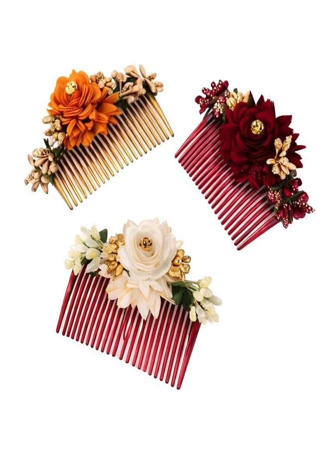 Myra Collection Decorative Floral Hair Comb with Gold Accents, Handcrafted Wedding Hair Accessory, 3 Piece Set - Image 2