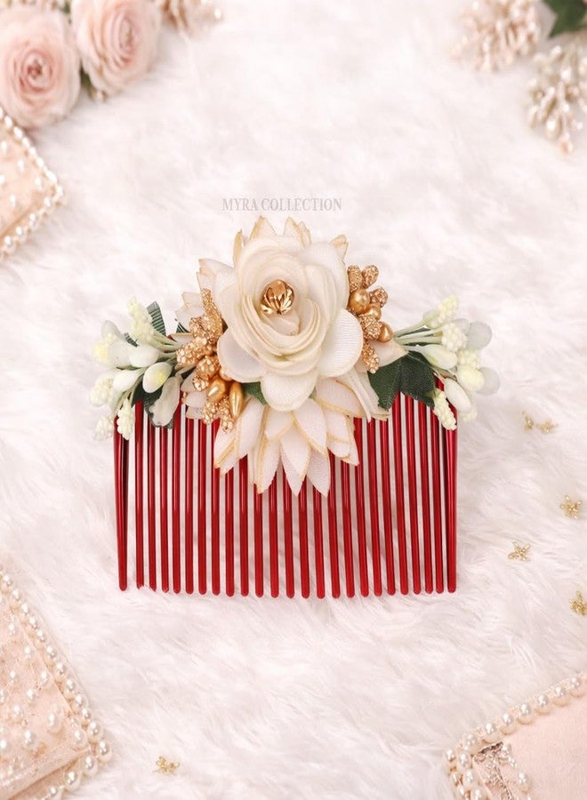 Myra Collection Decorative Floral Hair Comb with Gold Accents, Handcrafted Wedding Hair Accessory, 3 Piece Set - Image 3