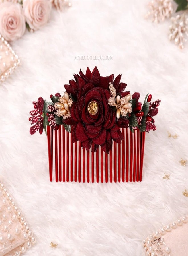 Myra Collection Decorative Floral Hair Comb with Gold Accents, Handcrafted Wedding Hair Accessory, 3 Piece Set - Image 4