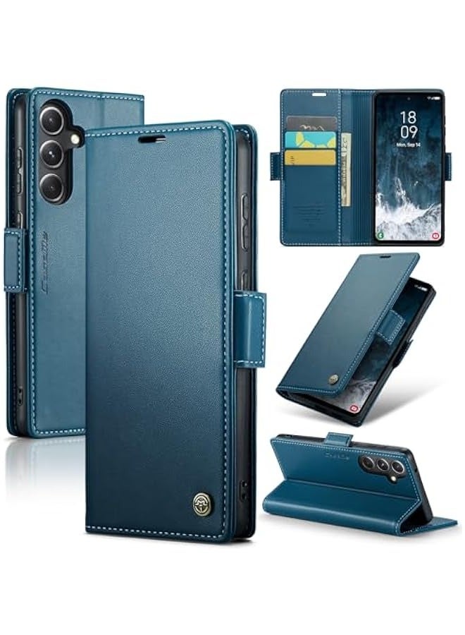 CaseMe Samsung Galaxy S23 FE RFID Blocking Case with Card Holder - Durable Leather Flip Case, Kickstand, Magnetic Closure - Shockproof and Stylish (Blue) - Image 1