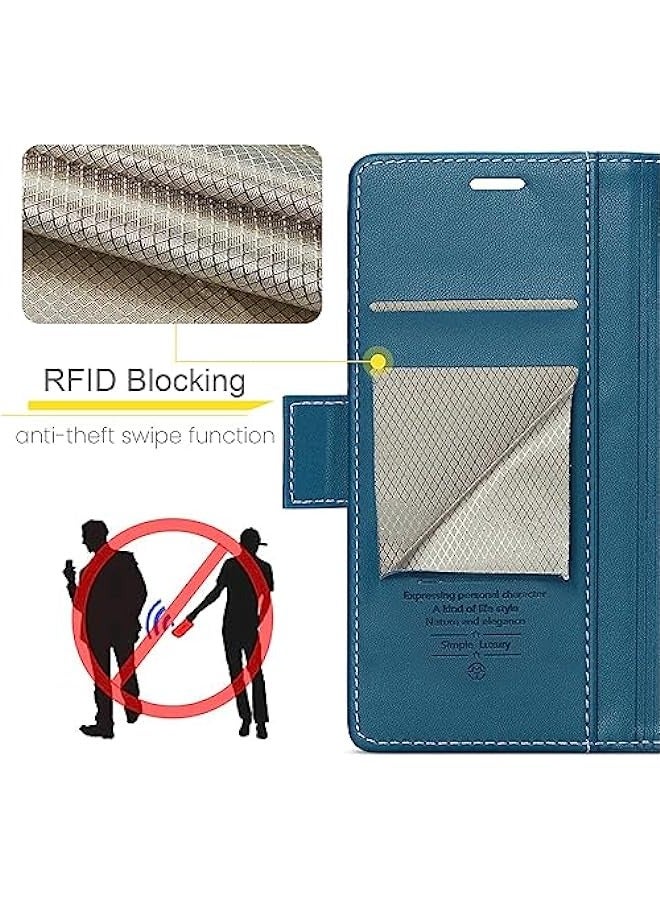 CaseMe Samsung Galaxy S23 FE RFID Blocking Case with Card Holder - Durable Leather Flip Case, Kickstand, Magnetic Closure - Shockproof and Stylish (Blue) - Image 2