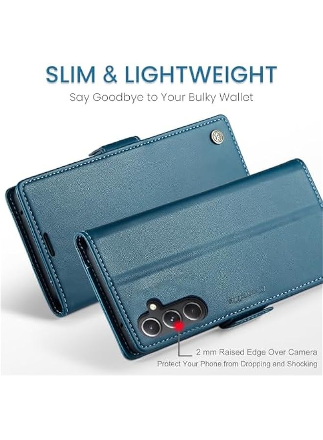CaseMe Samsung Galaxy S23 FE RFID Blocking Case with Card Holder - Durable Leather Flip Case, Kickstand, Magnetic Closure - Shockproof and Stylish (Blue) - Image 5