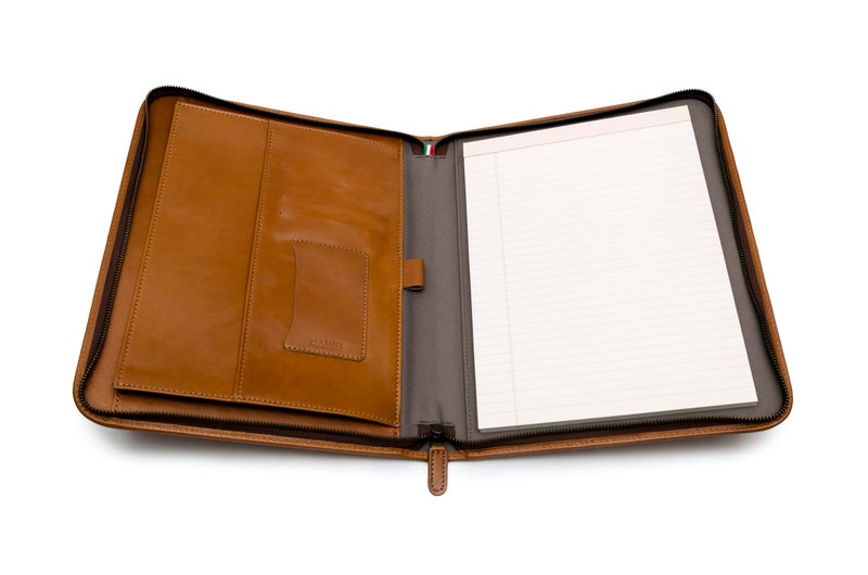 Maruse Premium Maruse Leather Portfolio Padfolio - Executive Folio for Men and Women with Zipper, Folio Document Organizer, Laptop Sleeve, iPad Case and Folder - Made in Italy, Honey - Image 2