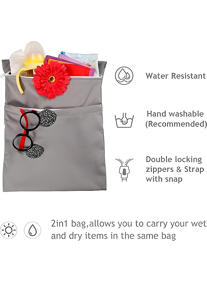 X spring Wet Dry Bag 2 Pcs Diaper Storage Bag Dual Zippered Pockets Compact & Portable Waterproof & Reusable Perfect For Swimming Diapers Baby Travel Essentials Towels Beach Daycare - Image 4