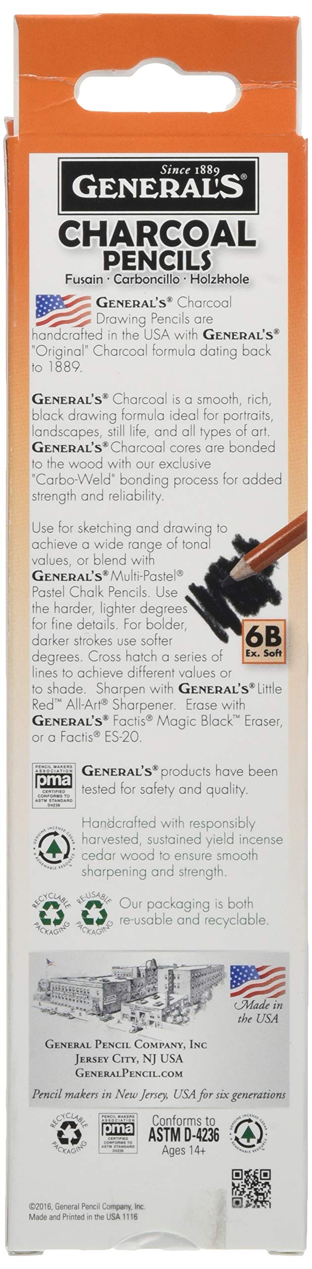 General's General Charcoal Pencil 557-6B Box of 12 - Image 2
