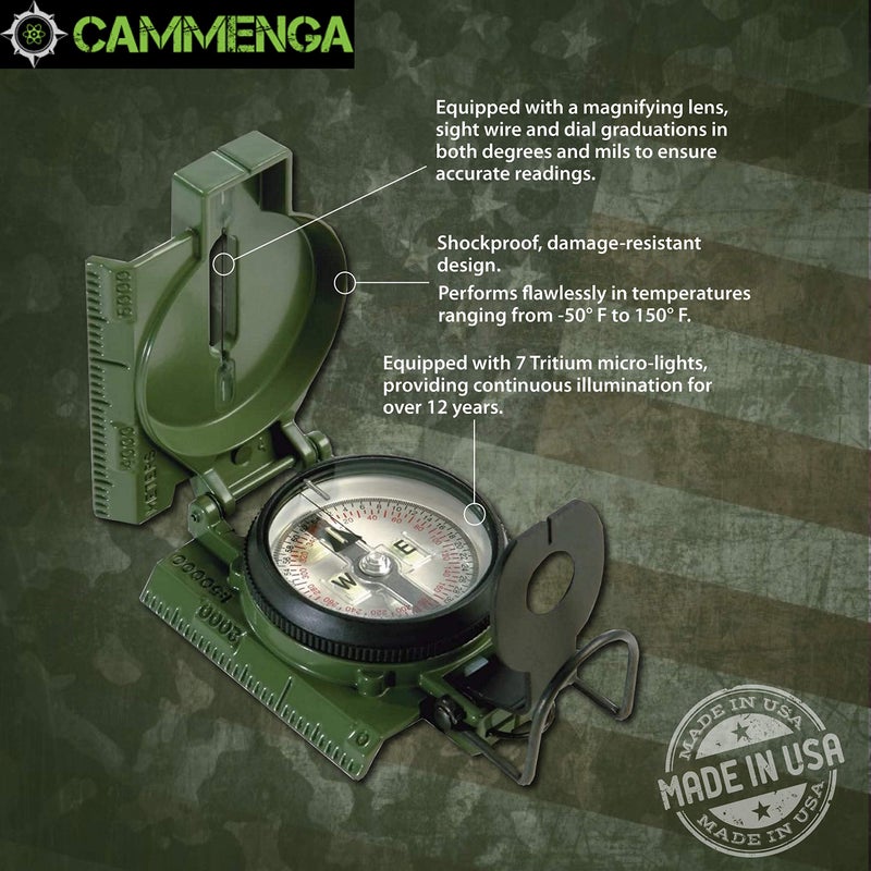 Cammenga Official US Military Tritium Lensatic Compass, Olive Drab Accurate Waterproof Hand Held Compasses with Pouch for Hiking Camping Navigation Survival Backpacking Orienteering - Image 2