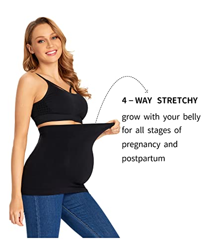 KUNINDOME Combination of Maternity Shirts Extenders and Pants Waist Extenders, Seamless Maternity Belly Band, Black, Medium - Image 5