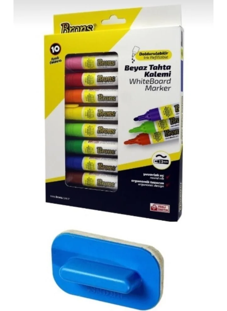 برونز Whiteboard Marker Refillable Whiteboard Marker Set 10 Colors + Board Eraser Br-10