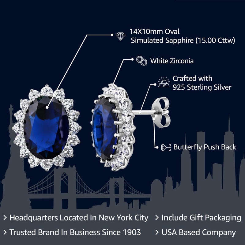 Gem Stone King 15.00 Cttw Blue Simulated Sapphire or Green Simulated Emerald or Red Created Ruby Halo Earrings For Women In 925 Sterling Silver | Oval 14X10MM - Image 2