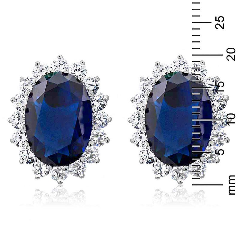 Gem Stone King 15.00 Cttw Blue Simulated Sapphire or Green Simulated Emerald or Red Created Ruby Halo Earrings For Women In 925 Sterling Silver | Oval 14X10MM - Image 4