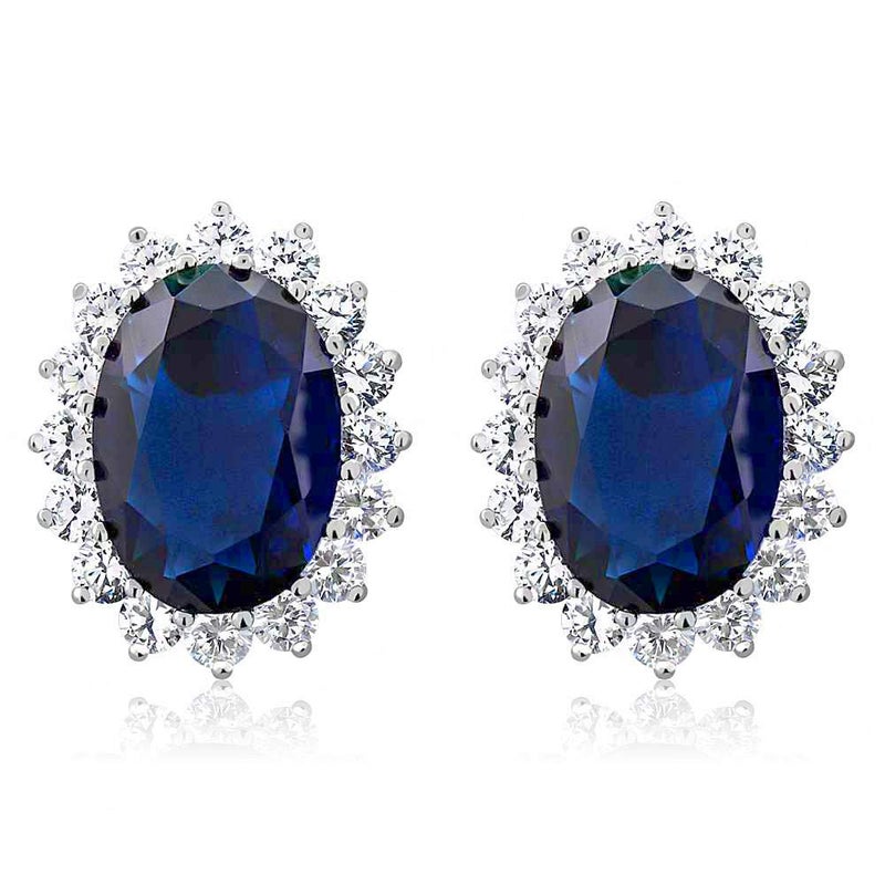Gem Stone King 15.00 Cttw Blue Simulated Sapphire or Green Simulated Emerald or Red Created Ruby Halo Earrings For Women In 925 Sterling Silver | Oval 14X10MM - Image 3