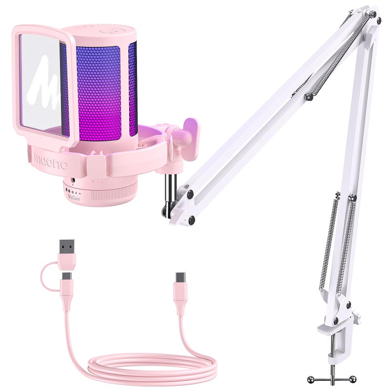 MAONO Gaming USB Microphone with Noise Cancellation Streaming mic for PC Computer MAC PS4 PS5 AllinOne Kit with Mute Monitor for Recording Podcast Twitch YouTube Discord DGM20S Pink - Image 2