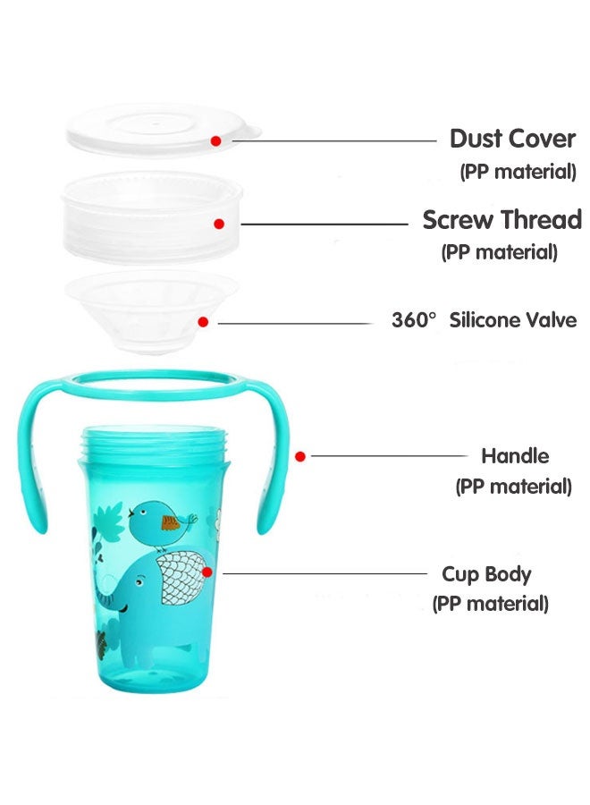 Sharpdo Baby 360° Trainer Cup with Lid, Spill Proof and Leak Proof Cup with Handle for Infant, Water Bottle,  Baby Drinking Cup for Boys and Girls, 300ml - Image 3