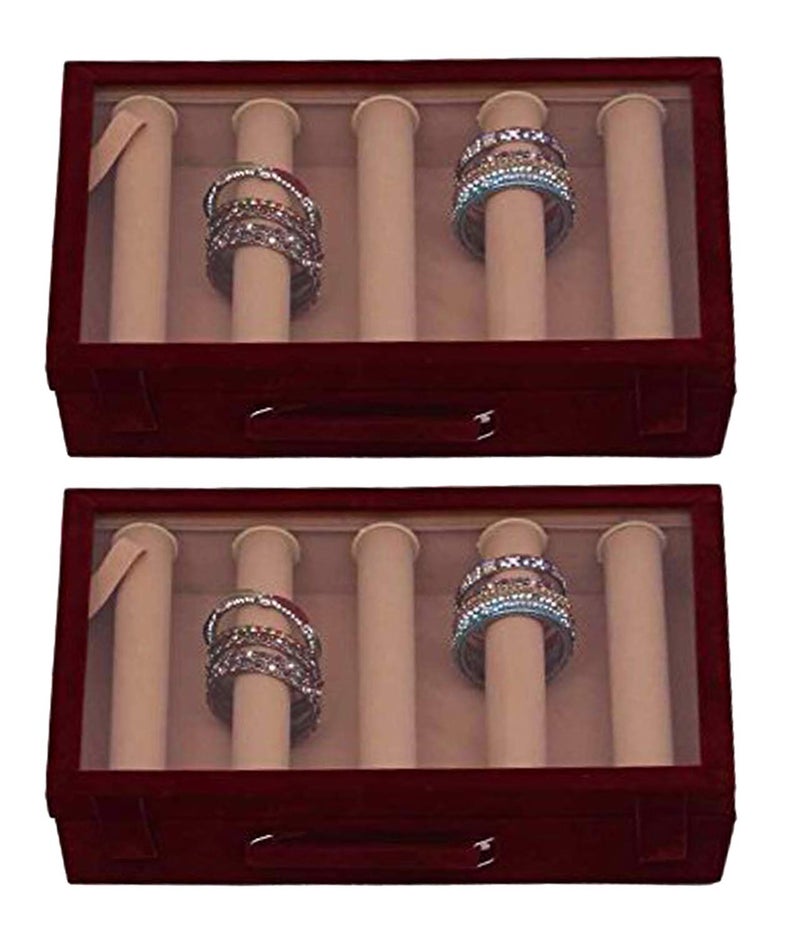 Kuber Industries Kuber Industries Wooden 2 Piece Five Rod Transparent Velvet Bangle Storage Box, Maroon - CTKTC22807  - Image 1