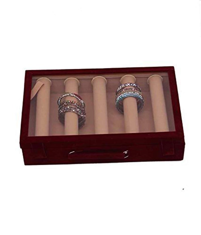 Kuber Industries Kuber Industries Wooden 2 Piece Five Rod Transparent Velvet Bangle Storage Box, Maroon - CTKTC22807  - Image 2