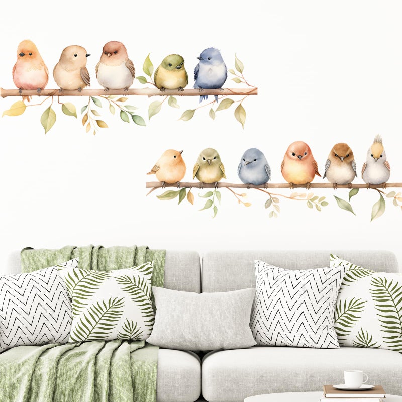 DILIBRA Colorful Bird on The Branch Wall Stickers, Peel and Stick Creative Bird Wall Decals, DIY Vinyl Art Murals for Nursery Kids Bedroom Living Room Classroom Preschool Playroom - Image 1