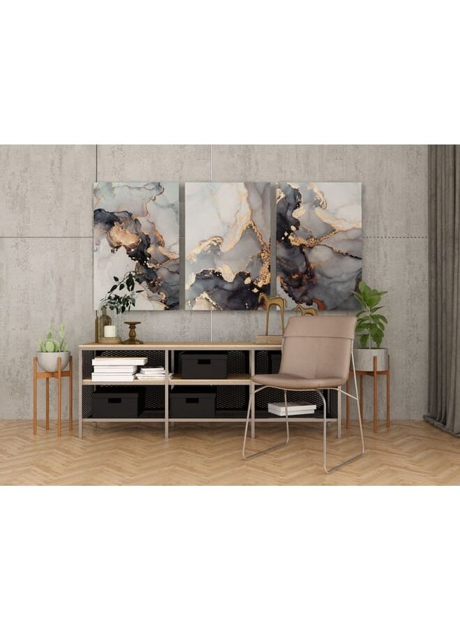 Home Gallery - Set Of 3 Grey Golden Art Marble Texture Abstract - Image 1